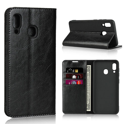 Leather Case Stands Flip Cover L01 Holder for Samsung Galaxy A30 Black