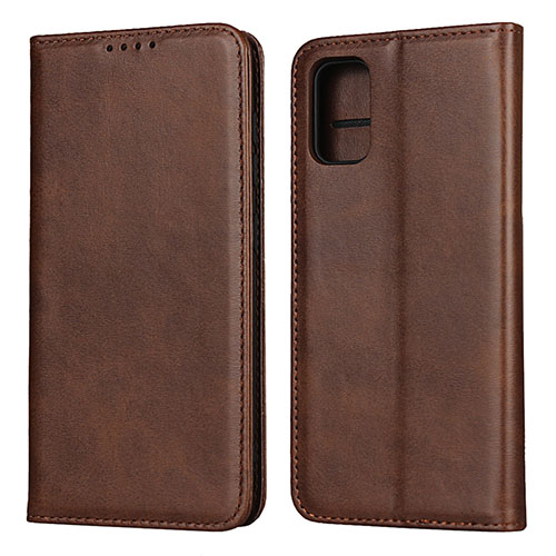 Leather Case Stands Flip Cover L01 Holder for Samsung Galaxy A41 Brown