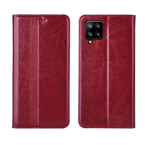 Leather Case Stands Flip Cover L01 Holder for Samsung Galaxy A42 5G Red Wine