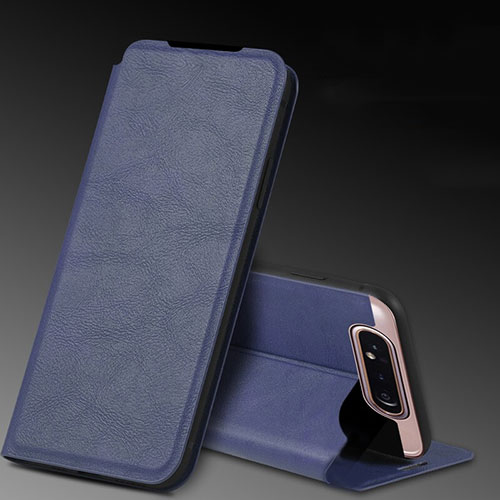 Leather Case Stands Flip Cover L01 Holder for Samsung Galaxy A80 Blue