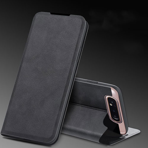 Leather Case Stands Flip Cover L01 Holder for Samsung Galaxy A90 4G Black