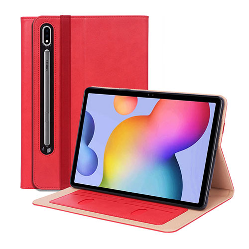 Leather Case Stands Flip Cover L01 Holder for Samsung Galaxy Tab S7 Plus 5G 12.4 SM-T976 Red