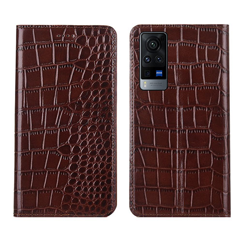 Leather Case Stands Flip Cover L01 Holder for Vivo X60 5G Brown
