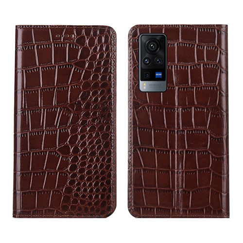 Leather Case Stands Flip Cover L01 Holder for Vivo X60 Pro 5G Brown