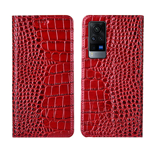 Leather Case Stands Flip Cover L01 Holder for Vivo X60 Pro 5G Red