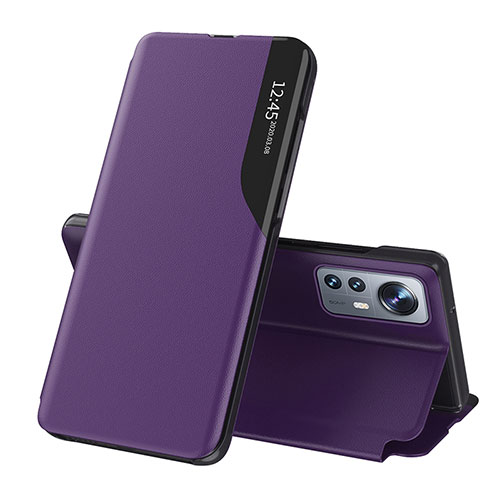 Leather Case Stands Flip Cover L01 Holder for Xiaomi Mi 12 5G Purple