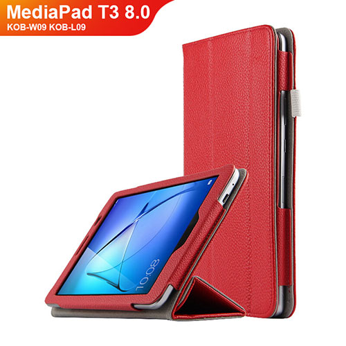 Leather Case Stands Flip Cover L02 for Huawei MediaPad T3 8.0 KOB-W09 KOB-L09 Red