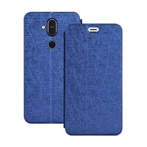 Leather Case Stands Flip Cover L02 for Nokia 7.1 Plus Blue