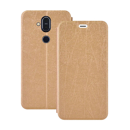 Leather Case Stands Flip Cover L02 for Nokia 7.1 Plus Gold
