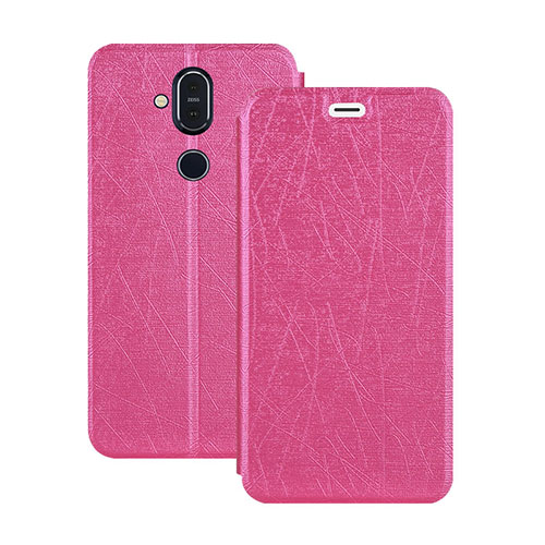 Leather Case Stands Flip Cover L02 for Nokia 7.1 Plus Hot Pink