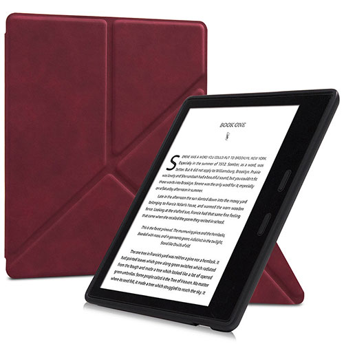Leather Case Stands Flip Cover L02 Holder for Amazon Kindle Oasis 7 inch Red Wine
