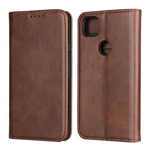 Leather Case Stands Flip Cover L02 Holder for Google Pixel 4a Brown