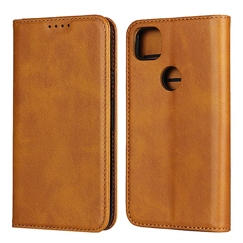 Leather Case Stands Flip Cover L02 Holder for Google Pixel 4a Light Brown