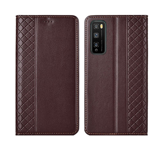 Leather Case Stands Flip Cover L02 Holder for Huawei Enjoy Z 5G Brown