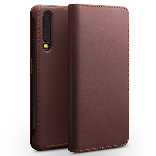 Leather Case Stands Flip Cover L02 Holder for Huawei P30 Brown