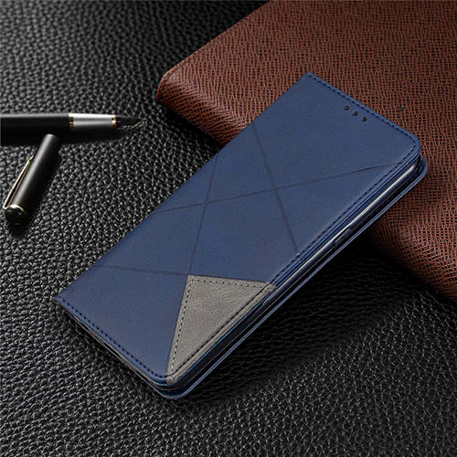 Leather Case Stands Flip Cover L02 Holder for LG K61 Blue