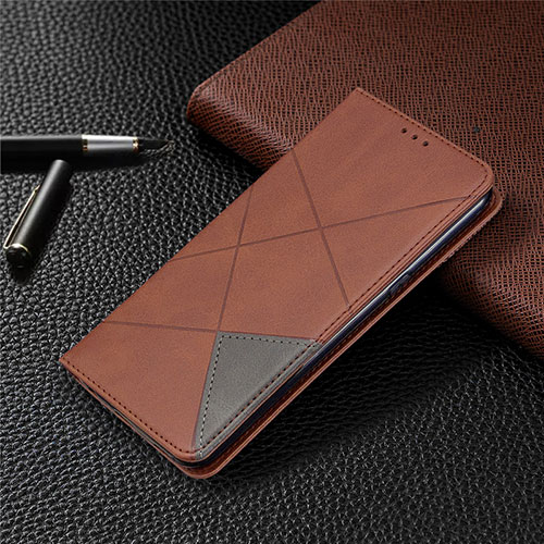 Leather Case Stands Flip Cover L02 Holder for LG K61 Brown