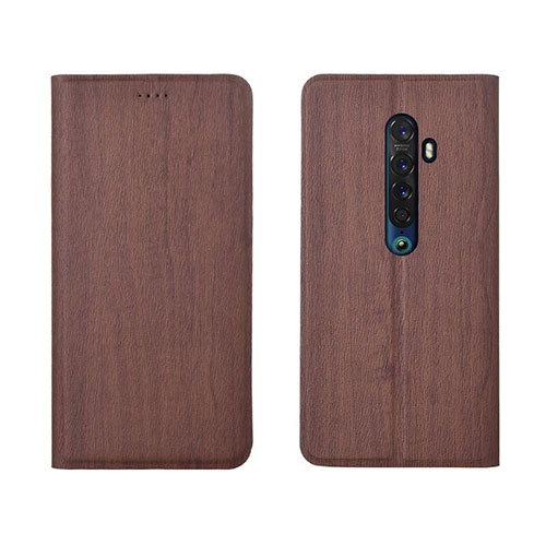 Leather Case Stands Flip Cover L02 Holder for Oppo Reno2 Brown