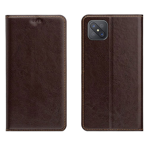 Leather Case Stands Flip Cover L02 Holder for Oppo Reno4 Z 5G Brown