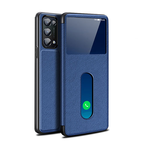 Leather Case Stands Flip Cover L02 Holder for Oppo Reno5 5G Blue