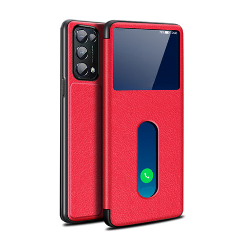 Leather Case Stands Flip Cover L02 Holder for Oppo Reno5 5G Red