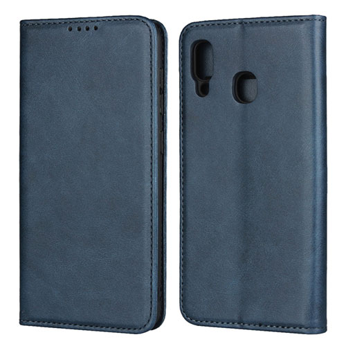 Leather Case Stands Flip Cover L02 Holder for Samsung Galaxy A30 Blue