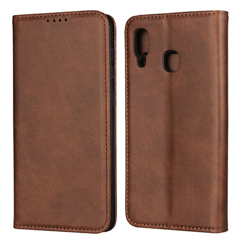Leather Case Stands Flip Cover L02 Holder for Samsung Galaxy A30 Brown