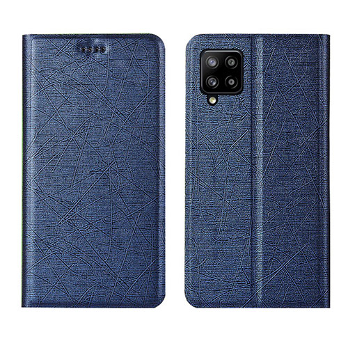 Leather Case Stands Flip Cover L02 Holder for Samsung Galaxy A42 5G Blue