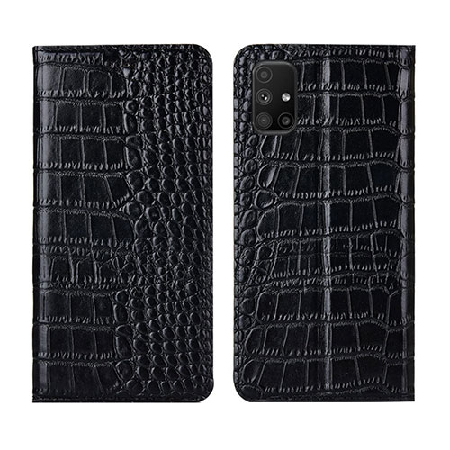 Leather Case Stands Flip Cover L02 Holder for Samsung Galaxy M51 Black