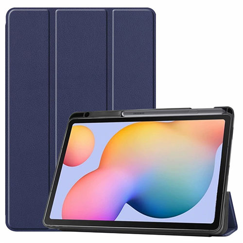 Leather Case Stands Flip Cover L02 Holder for Samsung Galaxy Tab S6 Lite 10.4 SM-P610 Blue