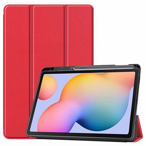 Leather Case Stands Flip Cover L02 Holder for Samsung Galaxy Tab S6 Lite 10.4 SM-P610 Red