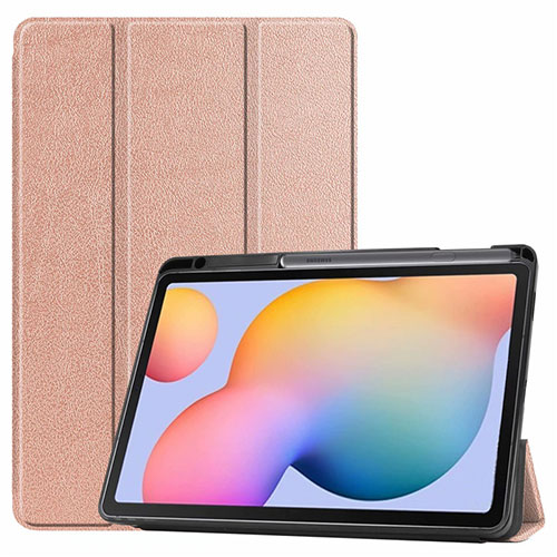 Leather Case Stands Flip Cover L02 Holder for Samsung Galaxy Tab S6 Lite 10.4 SM-P610 Rose Gold