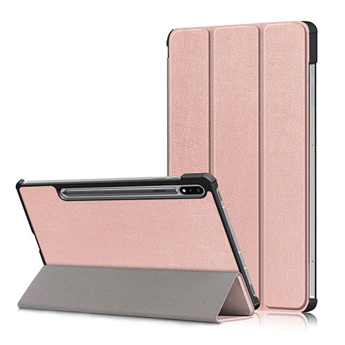 Leather Case Stands Flip Cover L02 Holder for Samsung Galaxy Tab S7 11 Wi-Fi SM-T870 Rose Gold