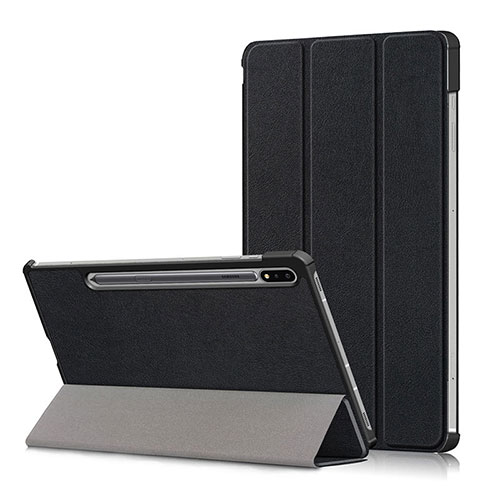 Leather Case Stands Flip Cover L02 Holder for Samsung Galaxy Tab S7 Plus 12.4 Wi-Fi SM-T970 Black