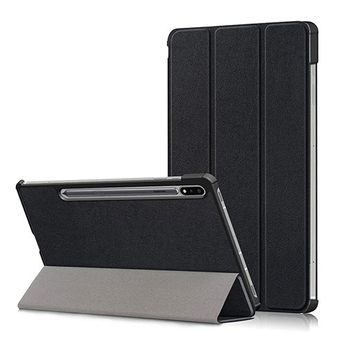 Leather Case Stands Flip Cover L02 Holder for Samsung Galaxy Tab S7 Plus 5G 12.4 SM-T976 Black