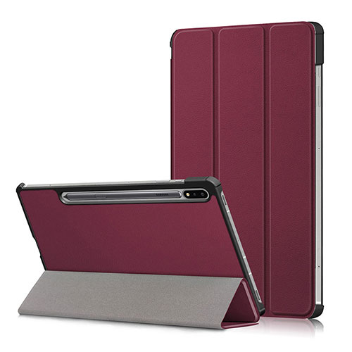 Leather Case Stands Flip Cover L02 Holder for Samsung Galaxy Tab S7 Plus 5G 12.4 SM-T976 Red Wine