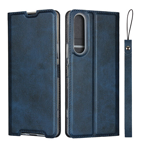 Leather Case Stands Flip Cover L02 Holder for Sony Xperia 1 II Blue