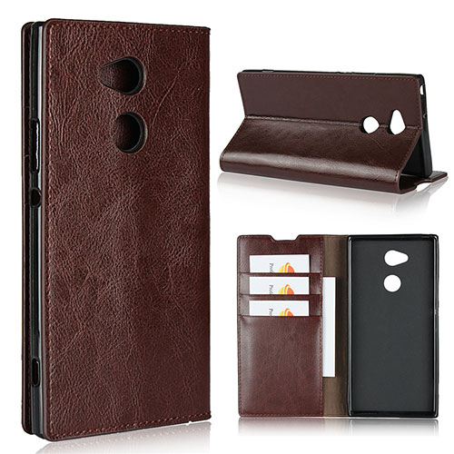 Leather Case Stands Flip Cover L02 Holder for Sony Xperia XA2 Ultra Brown
