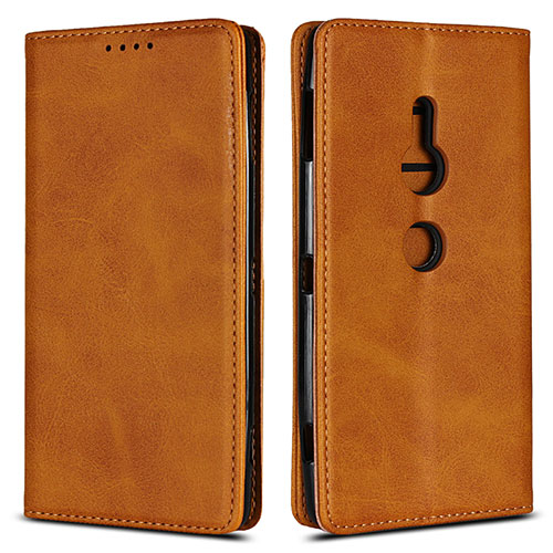 Leather Case Stands Flip Cover L02 Holder for Sony Xperia XZ2 Orange