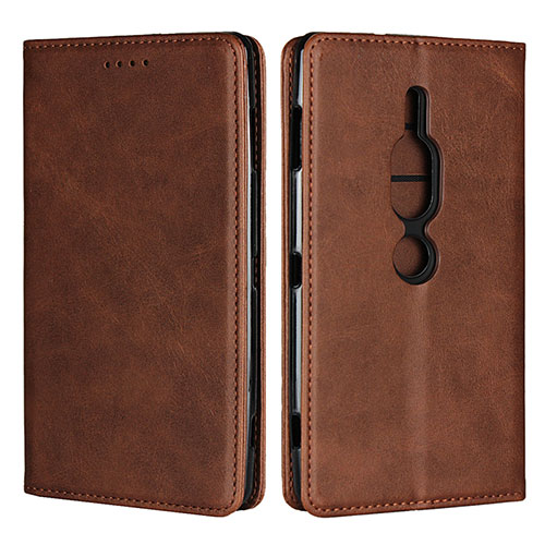 Leather Case Stands Flip Cover L02 Holder for Sony Xperia XZ2 Premium Brown