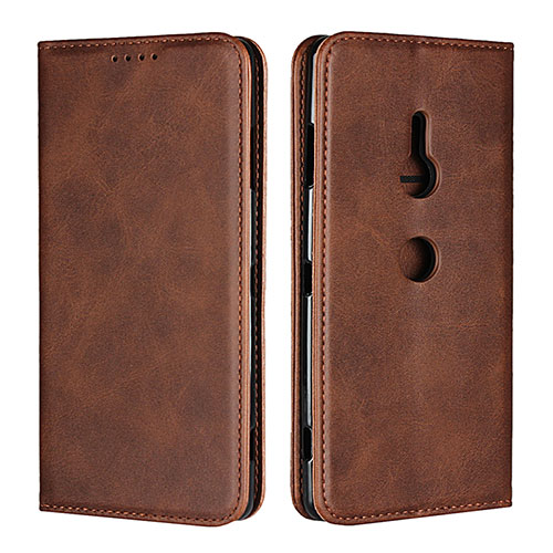 Leather Case Stands Flip Cover L02 Holder for Sony Xperia XZ3 Brown