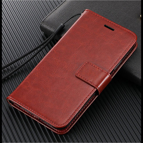 Leather Case Stands Flip Cover L02 Holder for Vivo X50 Lite Brown