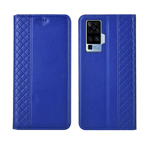 Leather Case Stands Flip Cover L02 Holder for Vivo X50 Pro 5G Blue