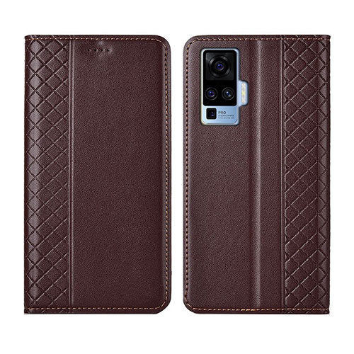 Leather Case Stands Flip Cover L02 Holder for Vivo X50 Pro 5G Brown