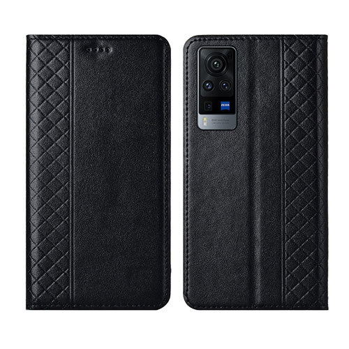 Leather Case Stands Flip Cover L02 Holder for Vivo X60 5G Black