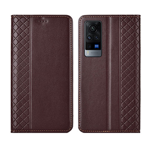 Leather Case Stands Flip Cover L02 Holder for Vivo X60 Pro 5G Brown