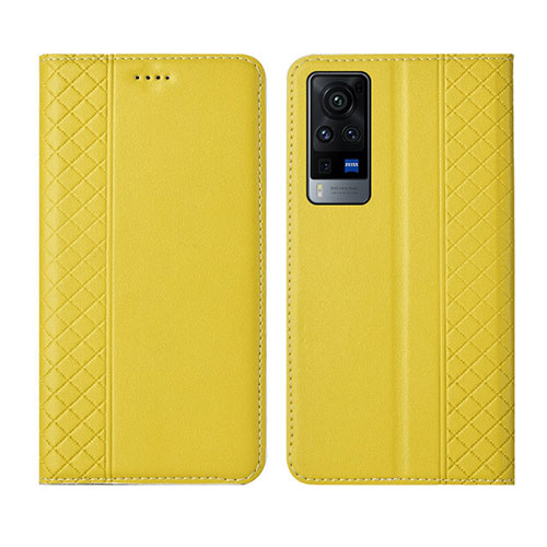 Leather Case Stands Flip Cover L02 Holder for Vivo X60T 5G Yellow