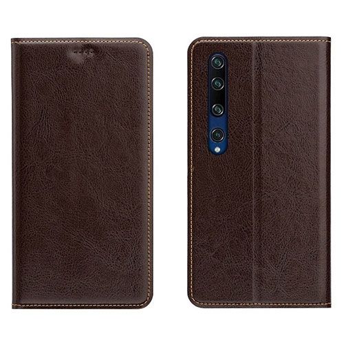 Leather Case Stands Flip Cover L02 Holder for Xiaomi Mi 10 Brown