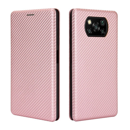 Leather Case Stands Flip Cover L02 Holder for Xiaomi Poco X3 NFC Rose Gold