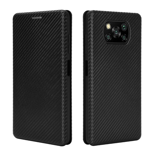 Leather Case Stands Flip Cover L02 Holder for Xiaomi Poco X3 Pro Black